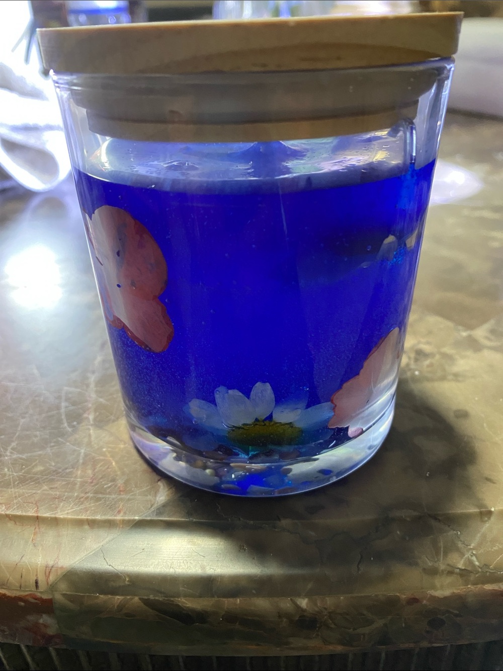 Handmade by Z Blue Floral Glass Candle